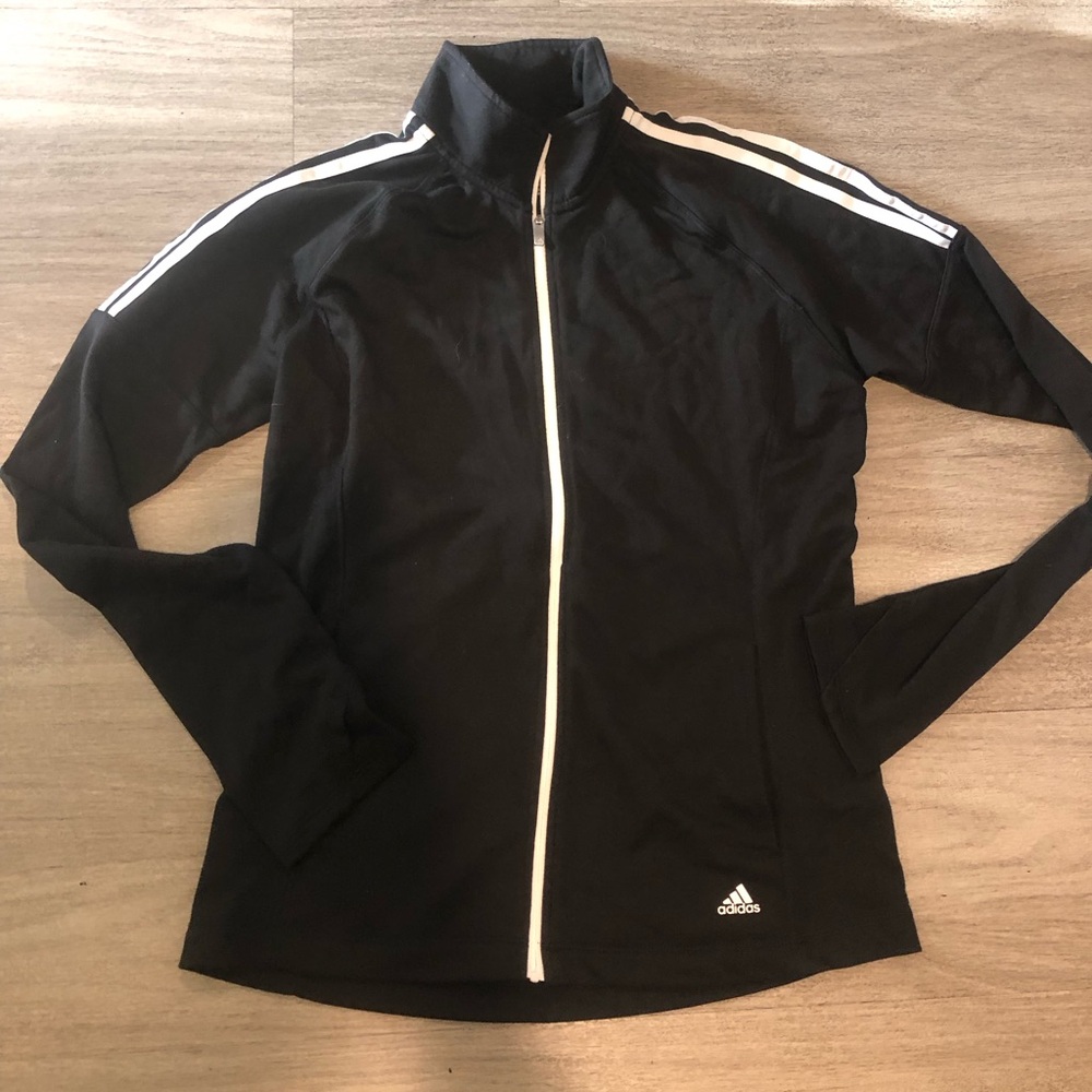 NWOT Adidas Women's Black Zip-Front Track Jacket with White Stripes S